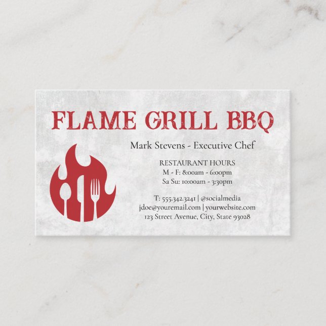 Tarjeta De Visita Flame Grill Utensils | Logotipo del restaurante (Anverso)