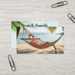 Tarjeta De Visita Flamenco descansando en una hamaca de playa tropic