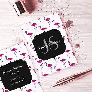Tarjeta De Visita Flamenco rosa brillante con patrón de destellos Mo