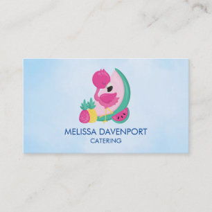 Tarjeta De Visita Flamenco Rosa con Sandía y Piñas