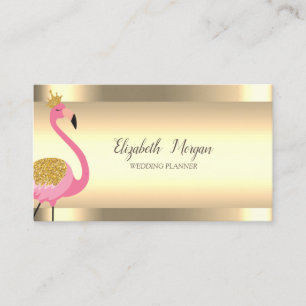 Tarjeta De Visita Flamenco Rosa Elegante Rayas Doradas