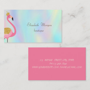 Tarjeta De Visita Flamenco Rosa Holográfico Profesional Elegante