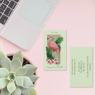 Tarjeta De Visita Flamenco Rosa Tropical Hojas de Palma Verde Lirio