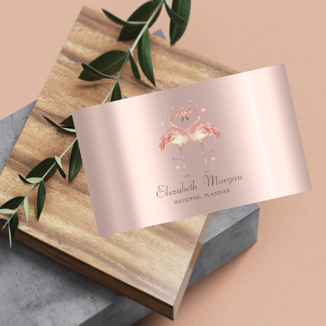 Tarjeta De Visita Flamencos rosados modernos enamorados, corazón Ros (Subido por el creador)