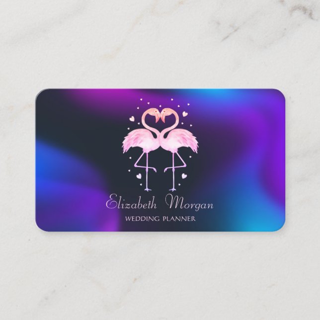 Tarjeta De Visita Flamencos rosas en el amor, Holografía cardíaca (Anverso)