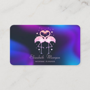 Tarjeta De Visita Flamencos Rosas Enamorados, Corazones Holográficos