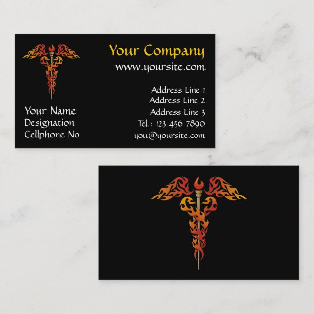 Tarjeta De Visita Flames Caduceus (Anverso / Reverso)