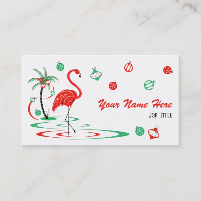 Tarjeta de visita Flamingo Baubles Navidades Rojos (Anverso)