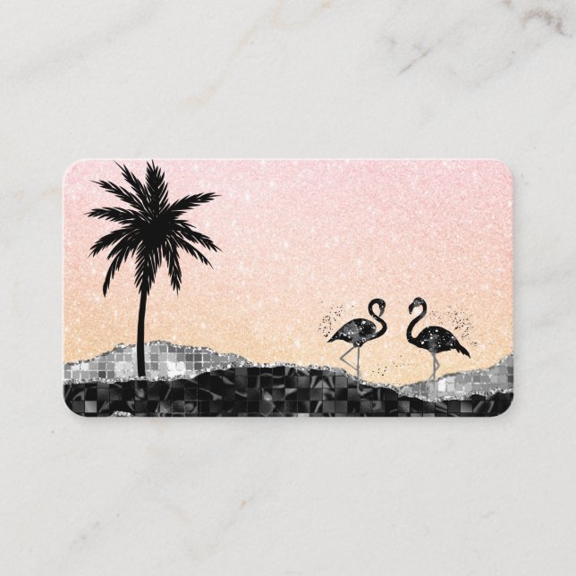 Tarjeta De Visita *~* Flamingo de árbol de palmas de cristal del agi (Anverso)