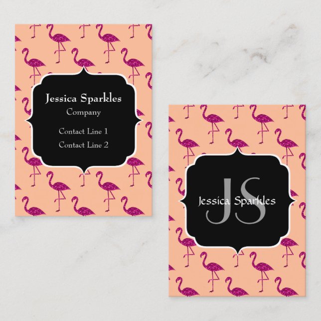 Tarjeta De Visita Flamingo parduzco Patrón de chispas rosas Monogram (Anverso / Reverso)