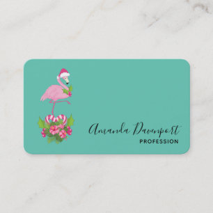 Tarjeta De Visita Flamingo rosado en Santa Hat con Candy Cane Bouque