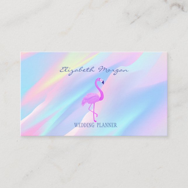 Tarjeta De Visita Flamingo Rosado Profesional, Resumen Holográfico (Anverso)