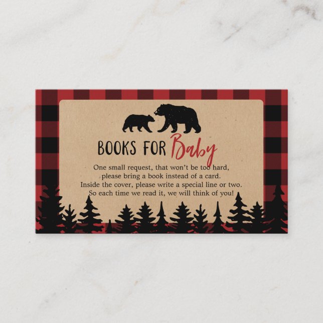 Tarjeta De Visita Flannel Adventure Bear Baby Shower Books para el b (Anverso)