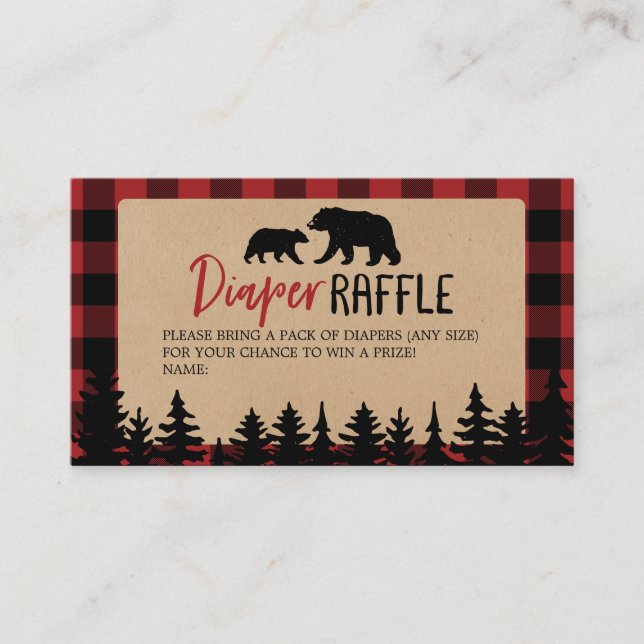 Tarjeta De Visita Flannel Adventure Bear Baby Shower Diaper Raffle (Anverso)