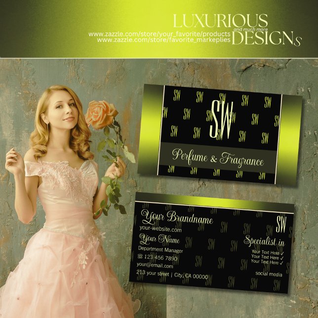 Tarjeta De Visita Flashy Black and Yellow with Initials Professional (Subido por el creador)
