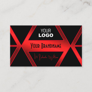 Tarjeta De Visita Flashy Black Geometric Shimmery Red Moda con logot