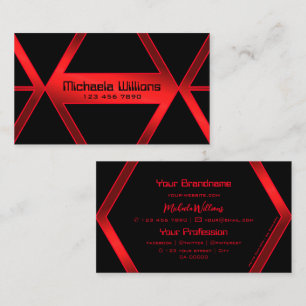 Tarjeta De Visita Flashy Black Geometric Shimmery Red Professional