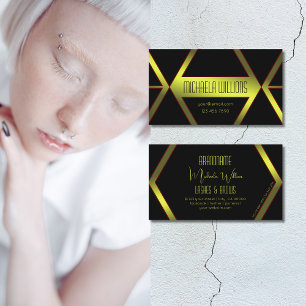 Tarjeta De Visita Flashy Black Geometric Yellow Shimmer Profesional
