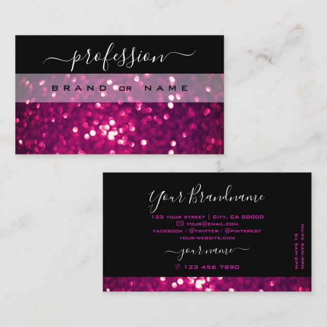 Tarjeta De Visita Flashy Black Pink Purple Sparkle Purpurina Glamoro (Anverso / Reverso)