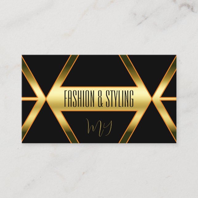 Tarjeta De Visita Flashy Black Shimmery Golden con Monograma Elegant (Anverso)
