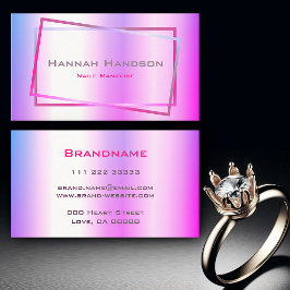 Tarjeta De Visita Flashy diseño holográfico rosa morado en uñas de m