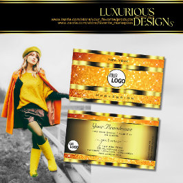 Tarjeta De Visita Flashy Gold Naranja Gradiente Purpurina Estrellas 