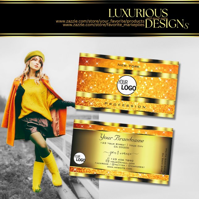 Tarjeta De Visita Flashy Gold Naranja Gradiente Purpurina Estrellas  (Subido por el creador)