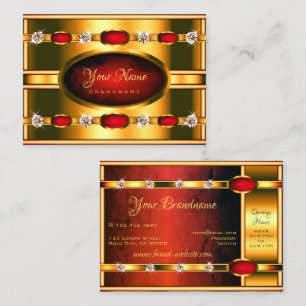 Tarjeta De Visita Flashy Golden y Red con brillantes diamantes falso
