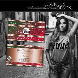 Tarjeta De Visita Flashy Green Pink Purpurinas Stars Rosa Gold and L