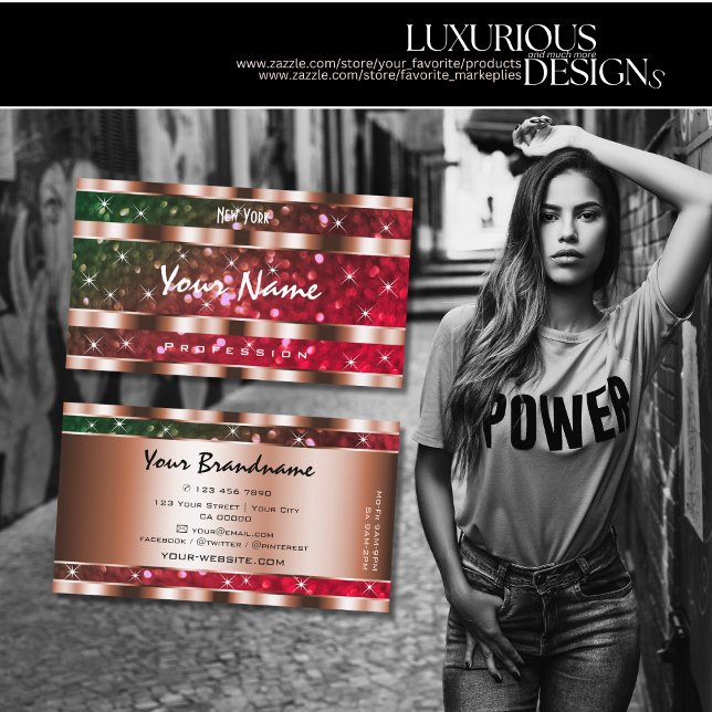 Tarjeta De Visita Flashy Green Pink Purpurinas Stars Rosa Gold Creat (Subido por el creador)