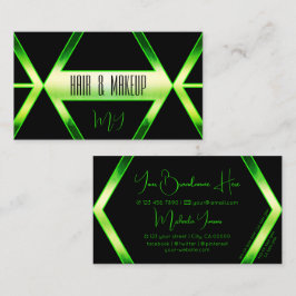 Tarjeta De Visita Flashy negro Shimmery Green con estilo Monograma