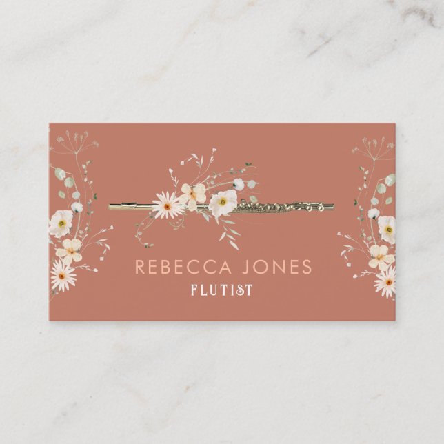 Tarjeta De Visita flautista de flores silvestres blancas (Anverso)