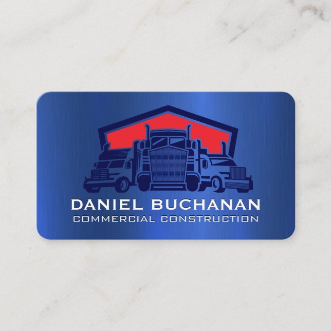 Tarjeta De Visita Fleet of Trucks | Blue Metallic Texture (Anverso)