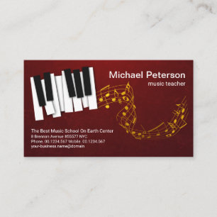 Tarjeta De Visita Floating Gold Music Notes Piano Keys Music Teacher