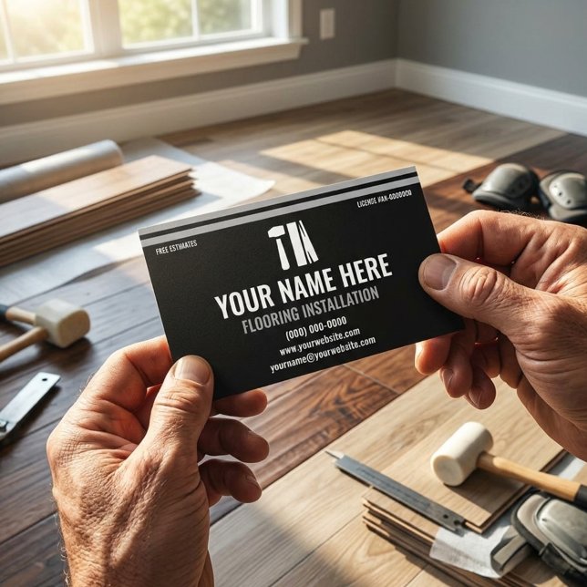 Tarjeta De Visita Flooring Installation Professional Black & Silver (Subido por el creador)