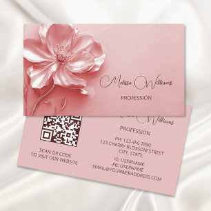 Tarjeta De Visita Flor 3D metalúrgica rosa brillante