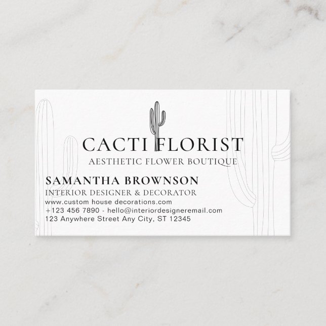Tarjeta De Visita Flor Abstracta del Desierto Cactus Boho (Anverso)