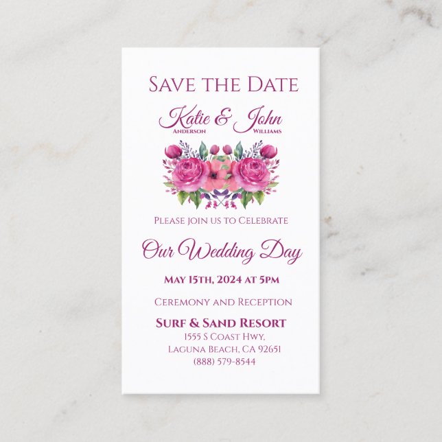 Tarjeta De Visita Flor acuarela Bouquet-Boda Guardar la fecha- (Anverso)