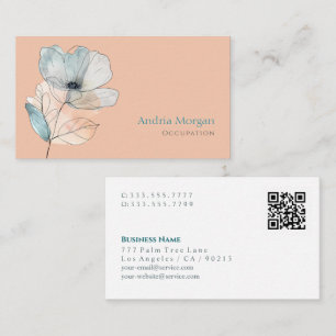 Tarjeta De Visita Flor acuarela de moda, nombre, código QR, aprendiz