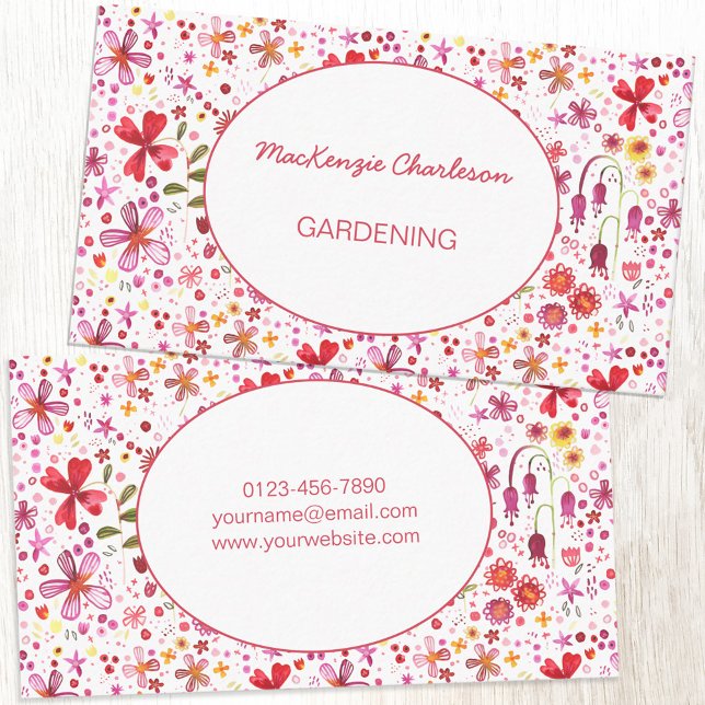 Tarjeta De Visita Flor acuática moderna pintada a mano de jardinero (Hand painted watercolor floral personalized custom business cards for florist or gardener)