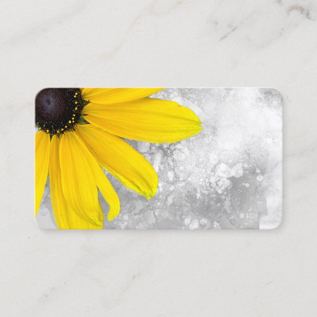 Tarjeta De Visita flor amarilla brillante elegante en acuarela gris (Anverso)