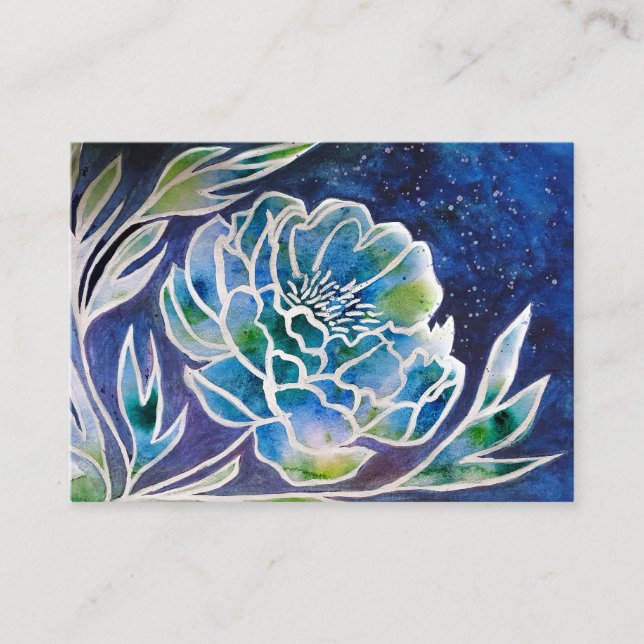 Tarjeta De Visita Flor azul azul verde azulado Elegante Artsy Dahlia (Anverso)