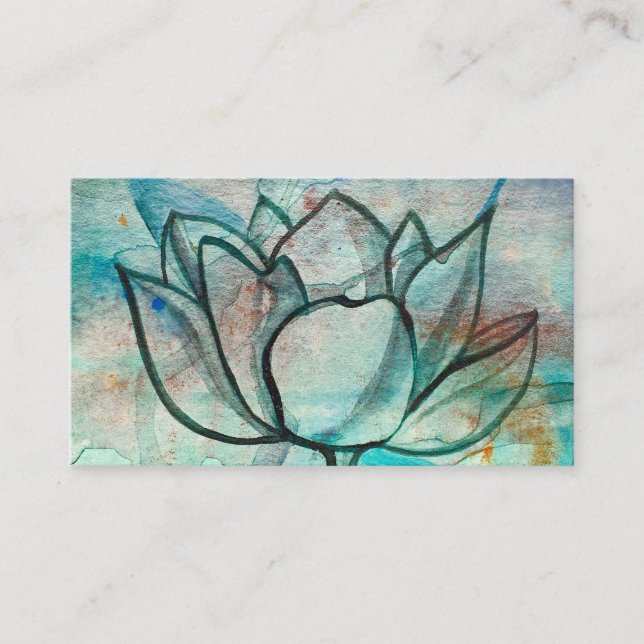 Tarjeta De Visita Flor azul azul verde azulado Elegante Artsy Lotus (Anverso)