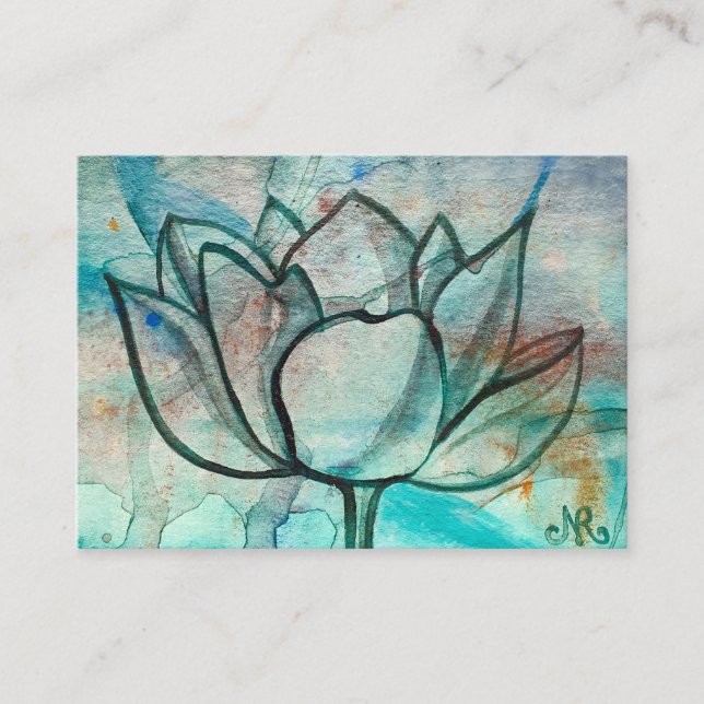 Tarjeta De Visita Flor azul azul verde azulado Elegante Artsy Lotus (Anverso)