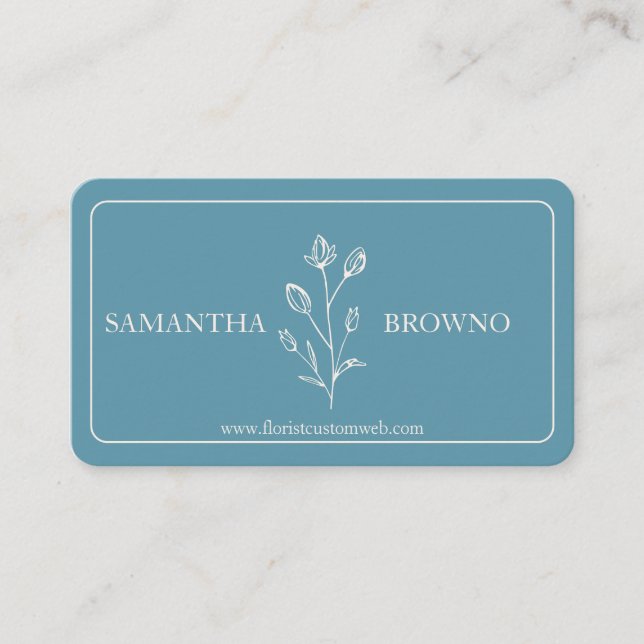 Tarjeta De Visita Flor azul beige enmarcada (Anverso)