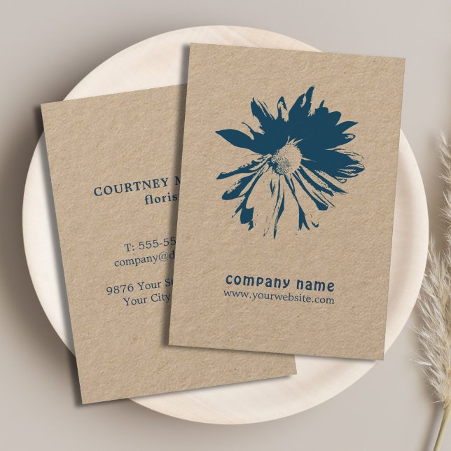 Tarjeta De Visita Flor azul elegante minimalista (Subido por el creador)