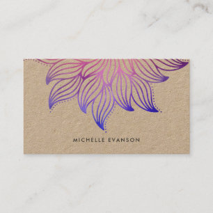 Tarjeta De Visita Flor azul morada Mandala Bohemian Kraft