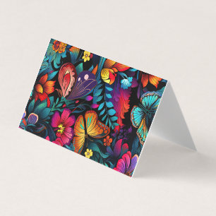 Tarjeta De Visita Flor brillante y patrón de mariposa