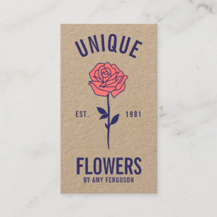 Tarjeta De Visita Flor color de rosa rosada azul de moda rústica