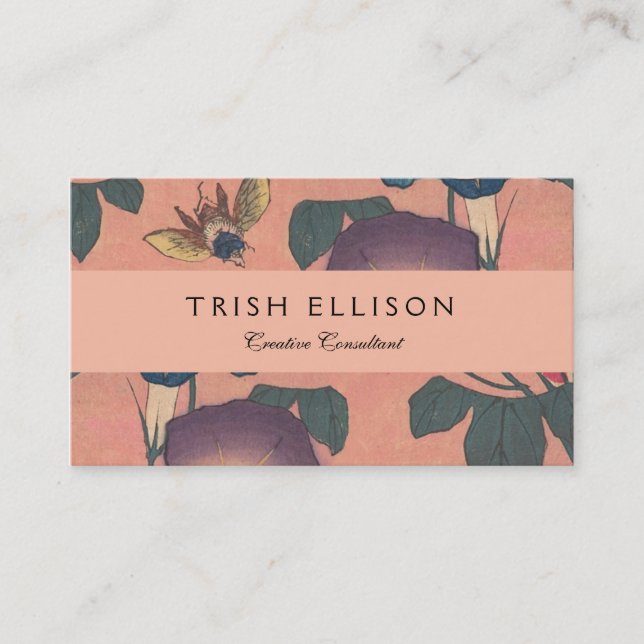 Tarjeta De Visita Flor de abeja rosa Clásica Hokusai Art (Anverso)